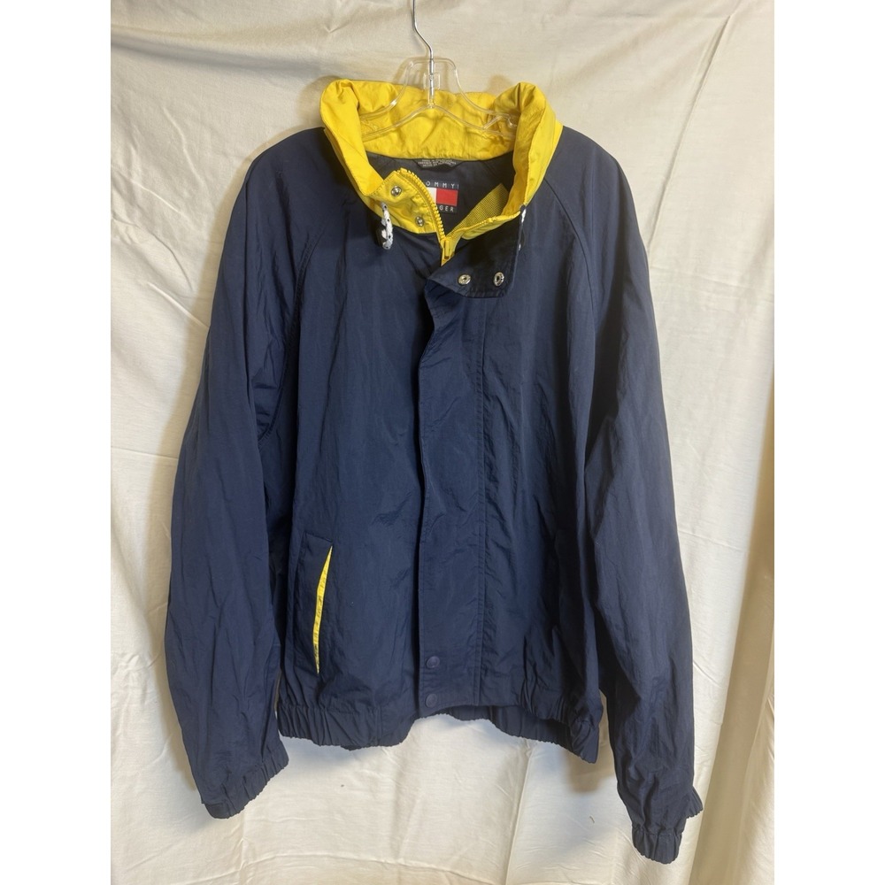 Vintage 90s Tommy Hilfiger Sailing Gear Jacket Zip Blue Spell-Out Windbreaker 2X